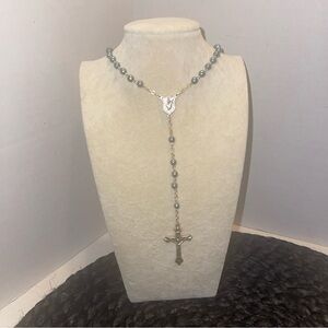Elegant vintage  Silver tone Rosary with heart